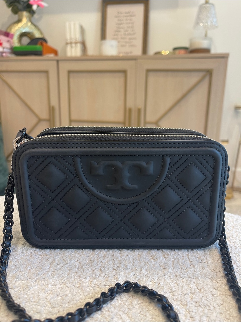 Tory Burch Black Fleming Matte Double Zip Crossbody